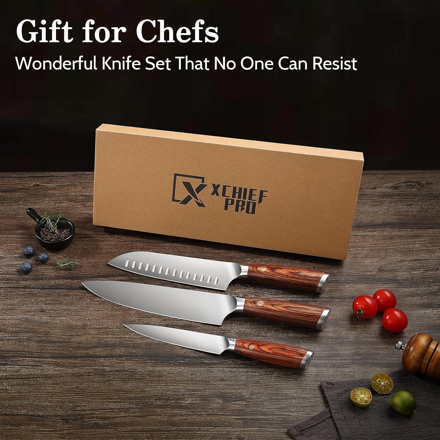 Kitchen Knife Set, 3 Pieces Japanese High Carbon Stainless Steel Chef Cooking Knife Set, Ultra Sharp Professional Chef Santoku Utility Knives (Silver)