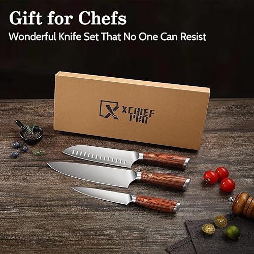 Miniatura 7 de Juego de cuchillos de cocina, 3 piezas japoneses de acero inoxidable de alto carbono, cuchillos de cocina de chef profesional ultra afilados Santoku