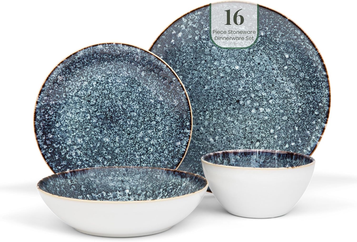 Larder & Vine Ceramic Stoneware Dinnerware 16-Piece Set, 4 Place Settings (Bondi Waters)