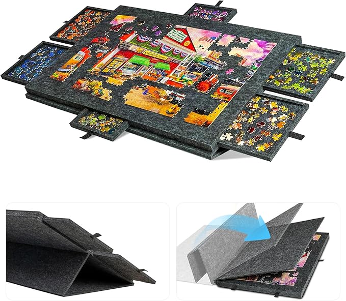 Puzzletisch 1000 Teile, Puzzlebrett mit 6 Schubladen, Kippbares Puzzle Board mit 2-in-1-Ständer und Abdeckung, Superleichtes Filz Puzzle Table für Erwachsene und Kinder, Tragbarer Puzzleplatte