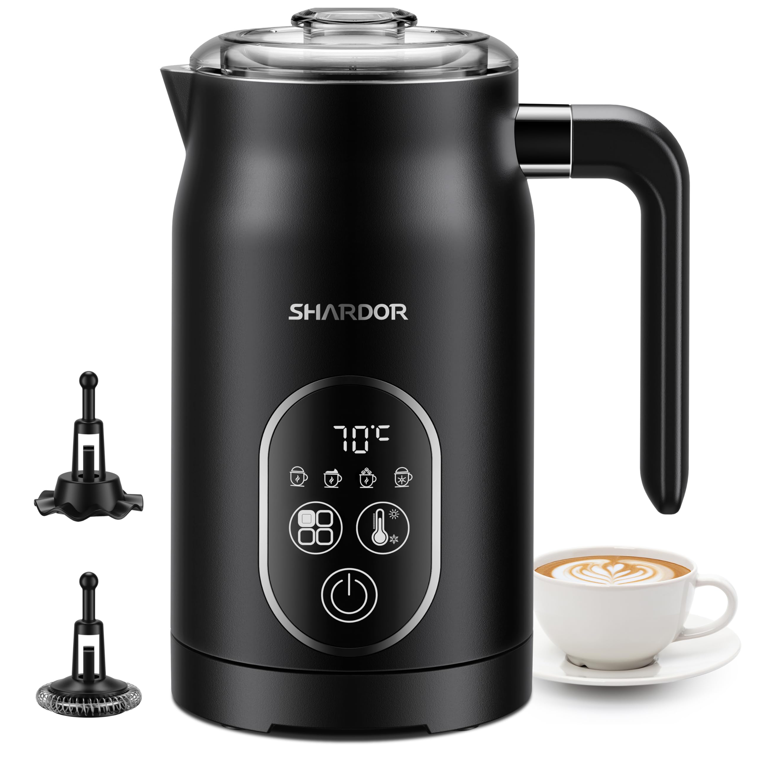 Montalatte Elettrico SHARDOR 5 Funzioni In 1 – 4 Temperature 55-70°C, Con Fruste E Display LED, Per Cappuccino E Cioccolata Calda