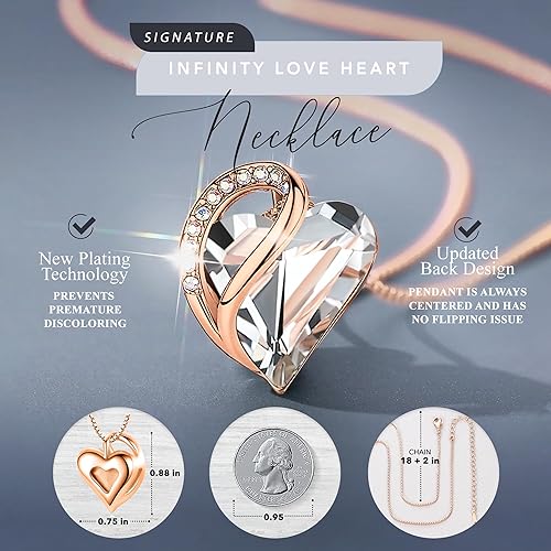 Miniatura 3 de Leafael Collar con colgante de corazón chapado en oro rosa de 18 quilates con piedra curativa, joyería de cristal para mujer, 18 pulgadas + 2