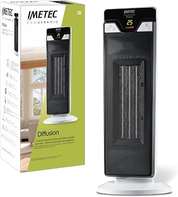 Imetec Eco Ceramic Diffusion – Stufetta Elettrica a Basso Consumo Energetico. Termoventilatore con Timer. 6 Regolazioni di temperatura