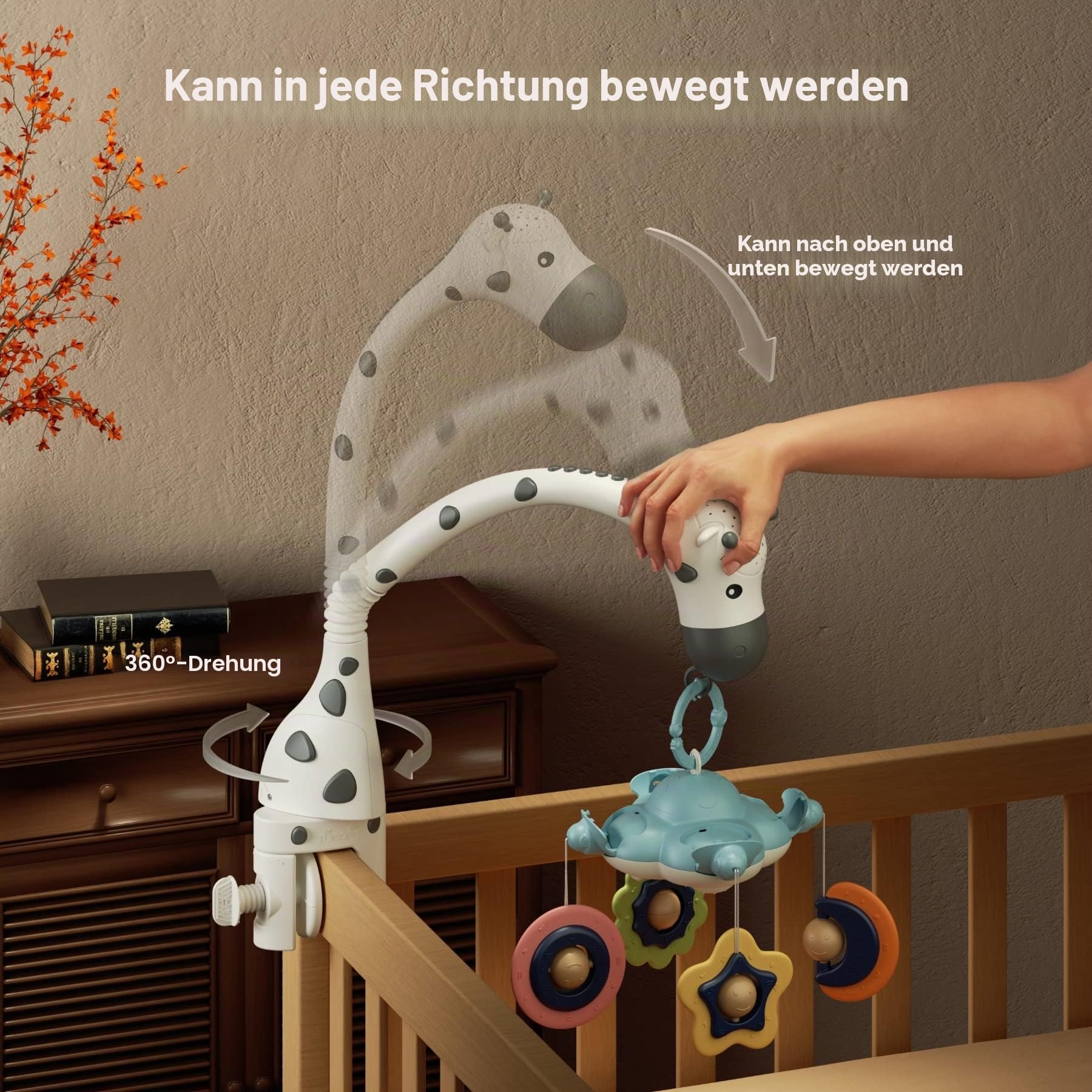TUMAMA Mobile Baby Babybett, 3 in 1 Baby Mobiles für Bett mit Fernbedienung, Projektion Nachtlicht, Musik Spieluhr, Babybett Zubehör Sensorisches Spielzeug Für Mädchen Junge Kinder Geschenk