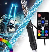True Mods 2pc 4ft Spiral RGB LED Whip Light for UTV ATV [RF Wireless Remote] Flag Waterproof LED Lighted Whip CB Antenna Pole Stick for RZR Can-Am Polaris SxS 4x4 Quad Dune Buggy 4 Wheeler Accessories