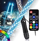 True Mods 2pc 3ft Spiral RGB LED Whip Light for UTV ATV [RF Wireless Remote] Flag Waterproof LED Lighted Whip CB Antenna Pole Stick for RZR Can-Am Polaris SxS 4x4 Quad Dune Buggy 4 Wheeler Accessories