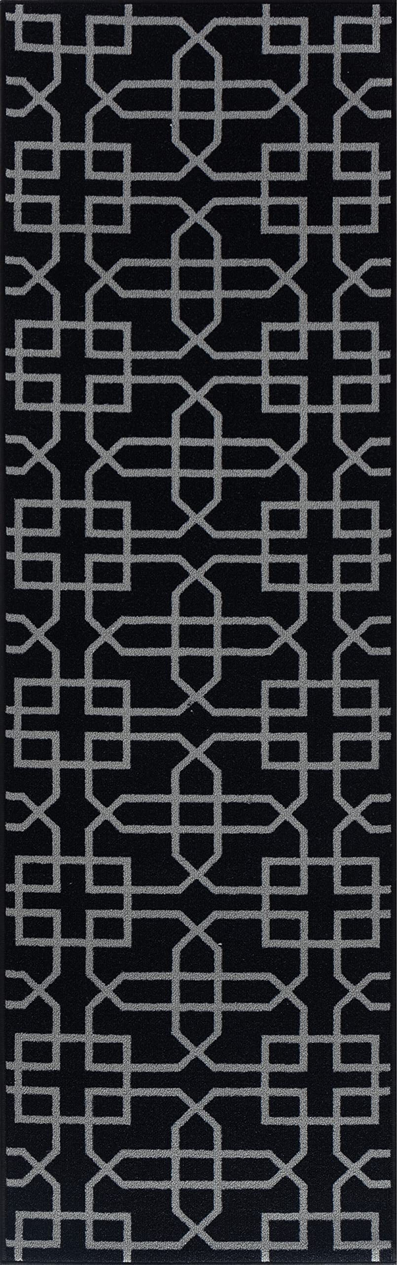 Serdim Rugs Tapis antidérapant pour Cuisine et Couloir Motif Treillis Siam Noir 80 x 300 cm