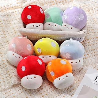 Soulchen 8 Pcs Plush Mushroom Stuffed Toys 4.3 Inches Smiled Emotional Cute 3D Mushroom Small Colorful Vegetable Stuffed Toys Birthday Gifts for Adult Room Home Sofa Decor