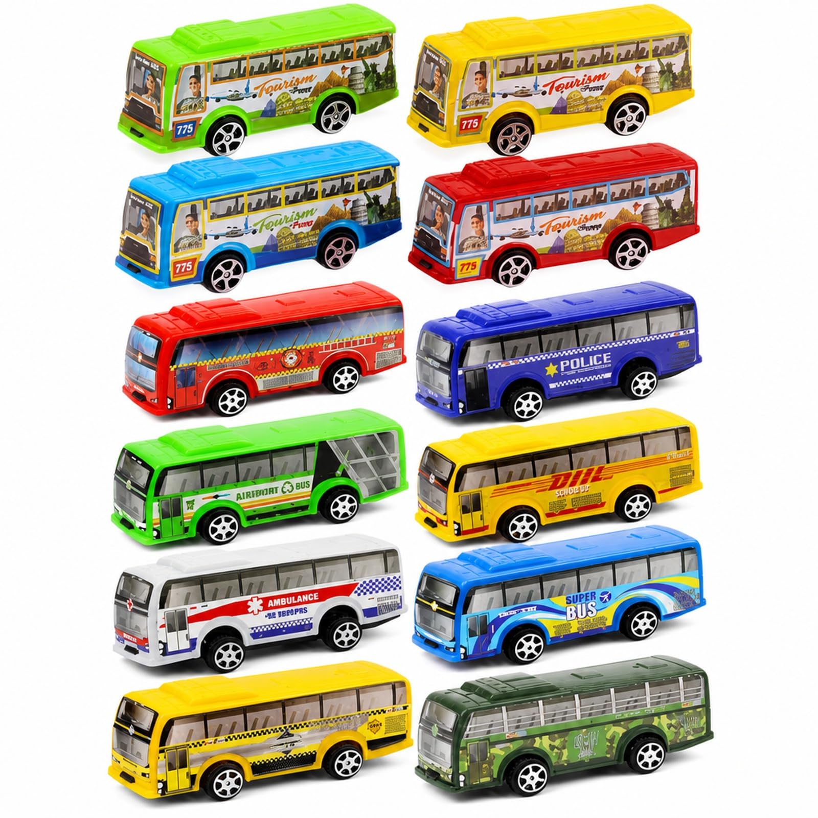 STIFFENERS 12PCS Bus Model, Eight Colour Pull Back Vehicles, Motor Skills Development, Group Activity Sessions, Travel Companion, Gift For Users
