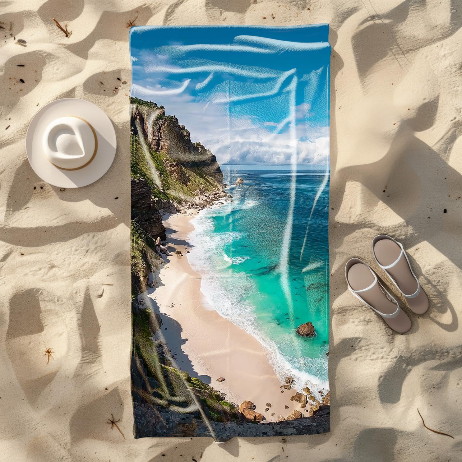 Telo Mare Microfibra 210x230 Oceano Pietra Blu Telo Spiaggia Grande Antisabbia,XXL Asciugamano Mare, Asciugatura Rapida, Stuoia Spiaggia Leggero E Portatile
