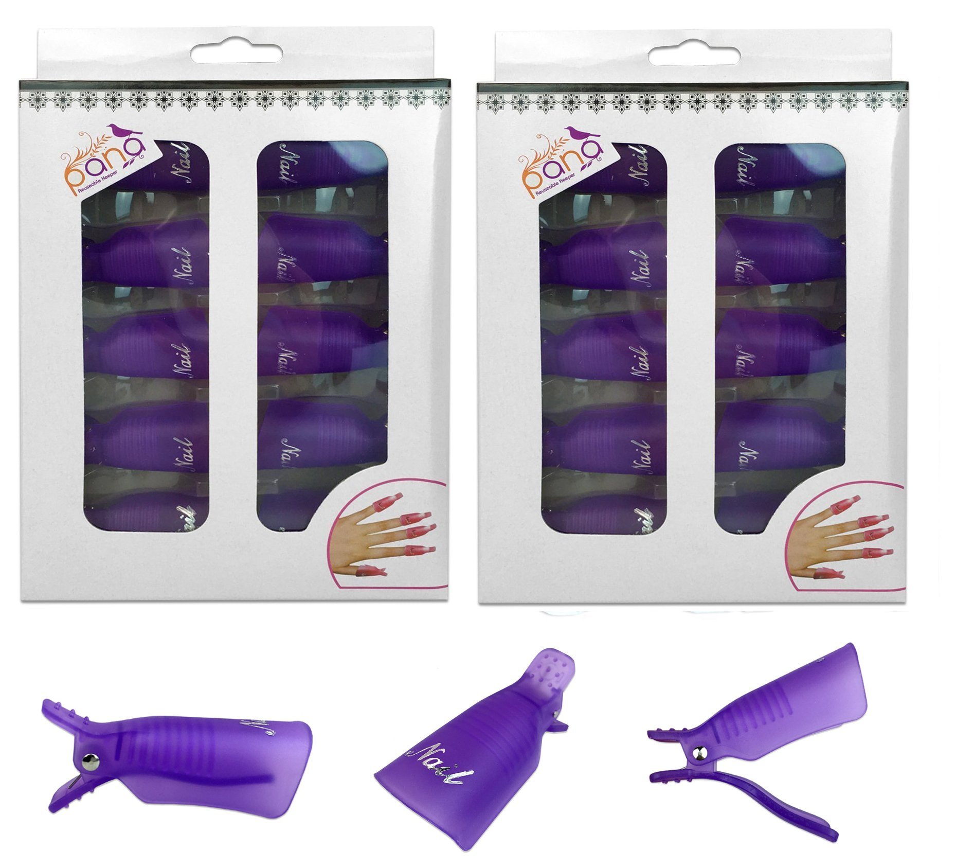 Pana® Reusable Keeper Acrylic Nail Art Soak Off UV Gel Polish Remover Cap Clips Manicure Tool (2 Packs, Purple)