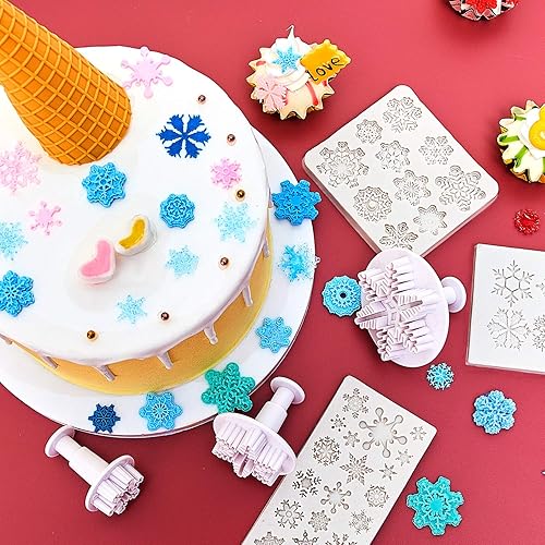 Miniatura 6 de Patelai Molde de silicona para copos de nieve, 6 piezas, molde de fondant, copo de nieve, postre, galletas, pastel, fondant, chocolate, herramientas