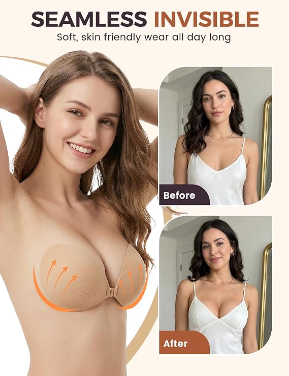 candyfouse Sticky Strapless Bra, Reusable Push Up Bra, Adhesive Bras for Women,Invisible Backless Bras with Nipple Covers
