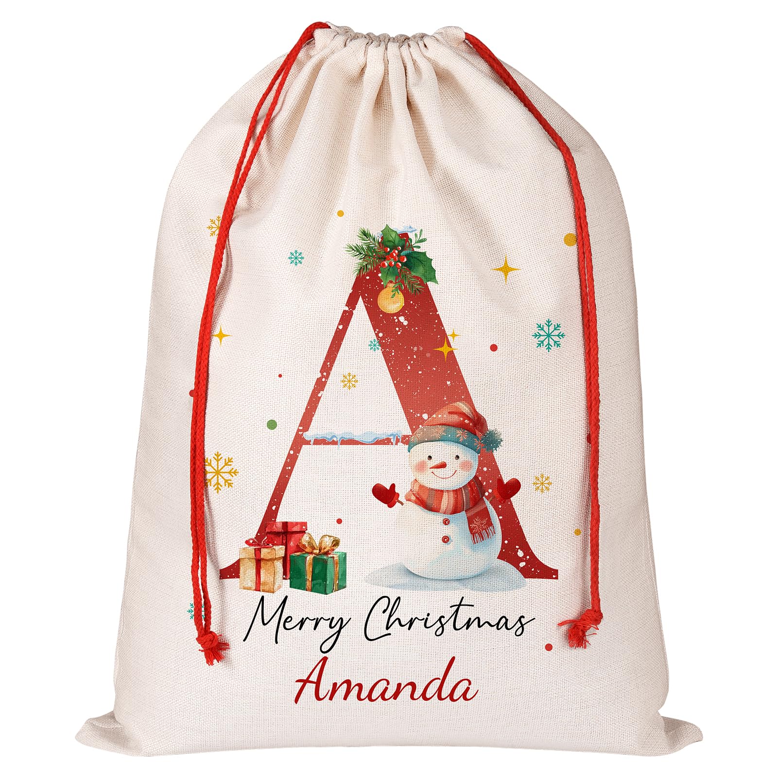 4 Pack Personalised Santa Sack with Initial & Name, Custom Monogram Alphabet Xmas Gift Bags, Xmas Eve Box Sack Bags, Christmas Wrapping Gift Bags for Kids Holiday Presents โ image 1