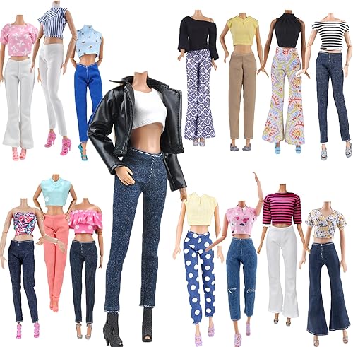 Miniatura 2 de E-TING Lote 15 artículos 5 juegos de ropa de muñeca con 10 pares de zapatos accesorios para muñecas de 11.5 pulgadas estilo aleatorio (chaqueta de