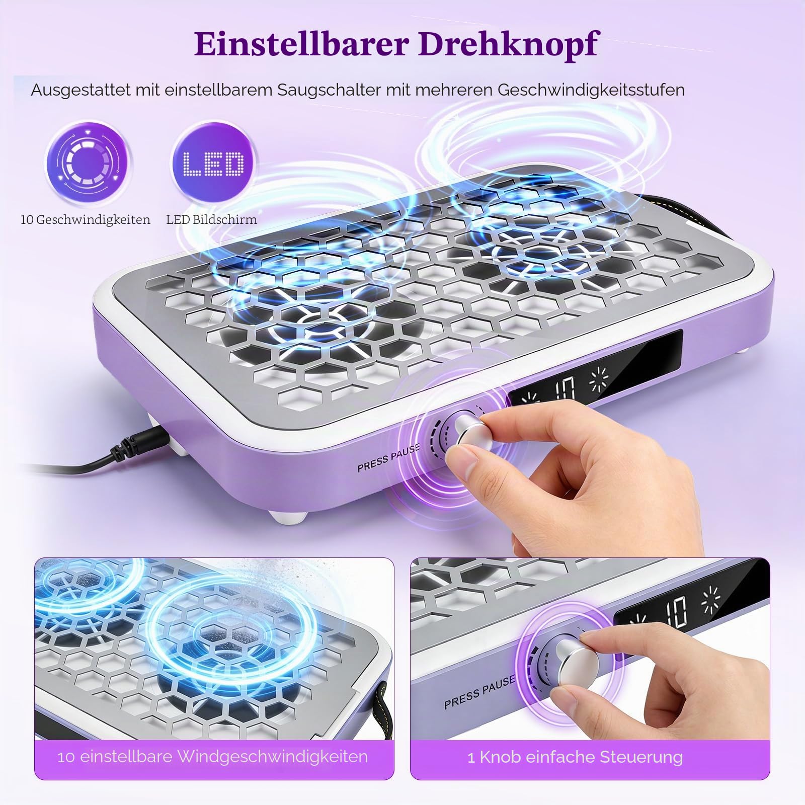 Professionell Staubabsaugung für Nägel,10-Gang Einstellbarer 8400PRM Nagel Staubsauger,Doppelte Saugstark Nagelstaubsauger mit Filters,Leiser Staubabsauger für Nagelstudio Maniküre Mit Griff