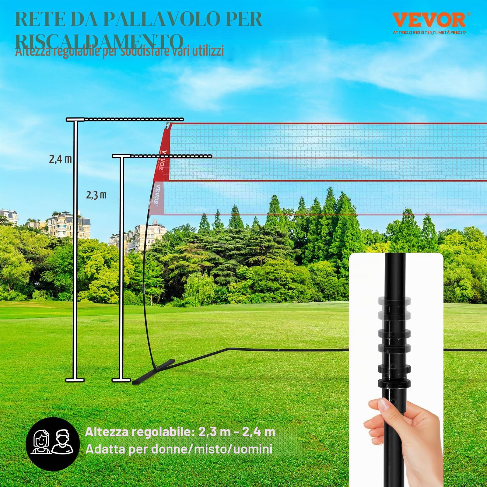 VEVOR Rete da Allenamento per Pallavolo Autoportante, Sistema di Rete Portatile Altezza Regolabile Borsa per Il Trasporto, Allenatore Professionale per Allenamento di Pallavolo per Colpire o Servire