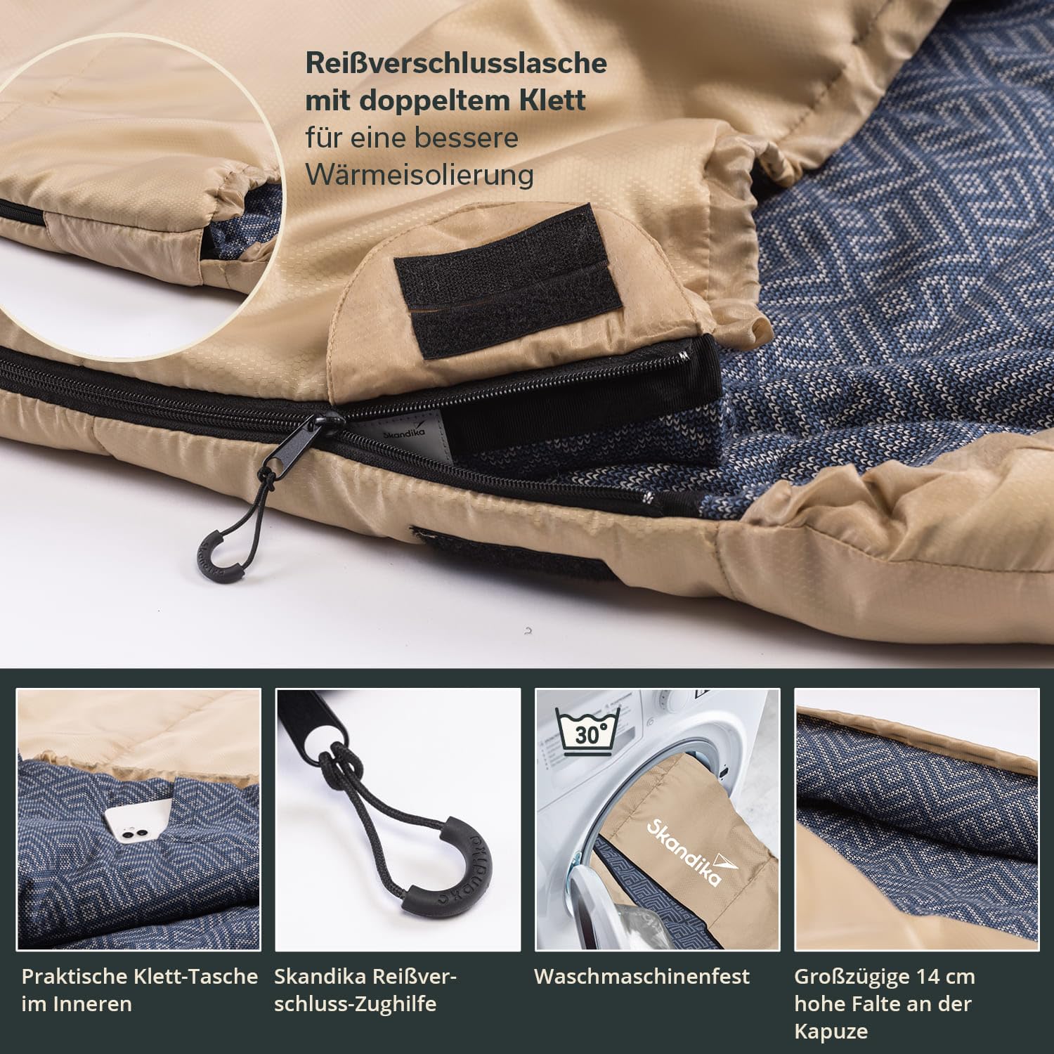 Skandika Dundee Flannel śpiwór dla dorosłych, śpiwór dla dorosłych, z zawieszeniem, na 3 pory roku, do -20°C, 220 x 80 cm/220 x 160 cm, prostokątny