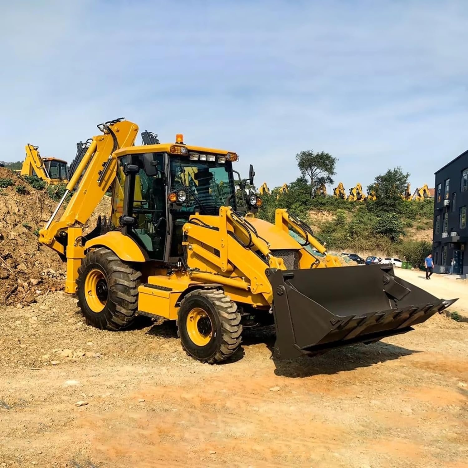 Heavy-Duty Backhoe Loader Machine with Attachments for Construction, Agricultural, and Farm Use - Multi-Functional Backhoe Loader with Folding Bucket for Easy Digging and Excavation