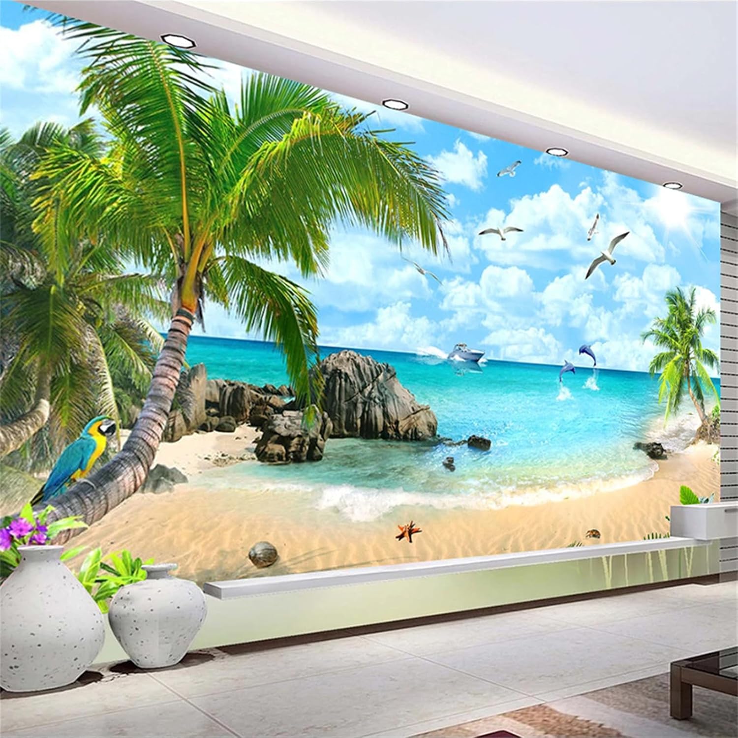 Custom 3D Beach Scenery Wallpaper Wall Decals, Tropical