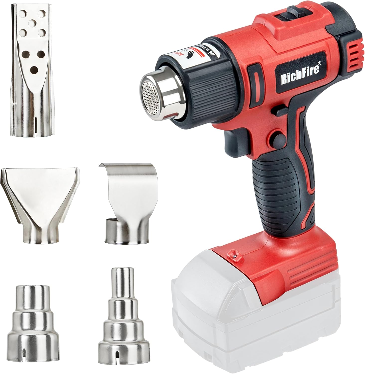 Cordless Heat Gun,350W 572℉-1022℉(300℃-550℃) Fast Heating,Hot Air Gun for Milwaukee M18 Battery,5 Nozzles for Tube Bending, Shrinking PVC, Stripping Paint(Tool Only No Battery)