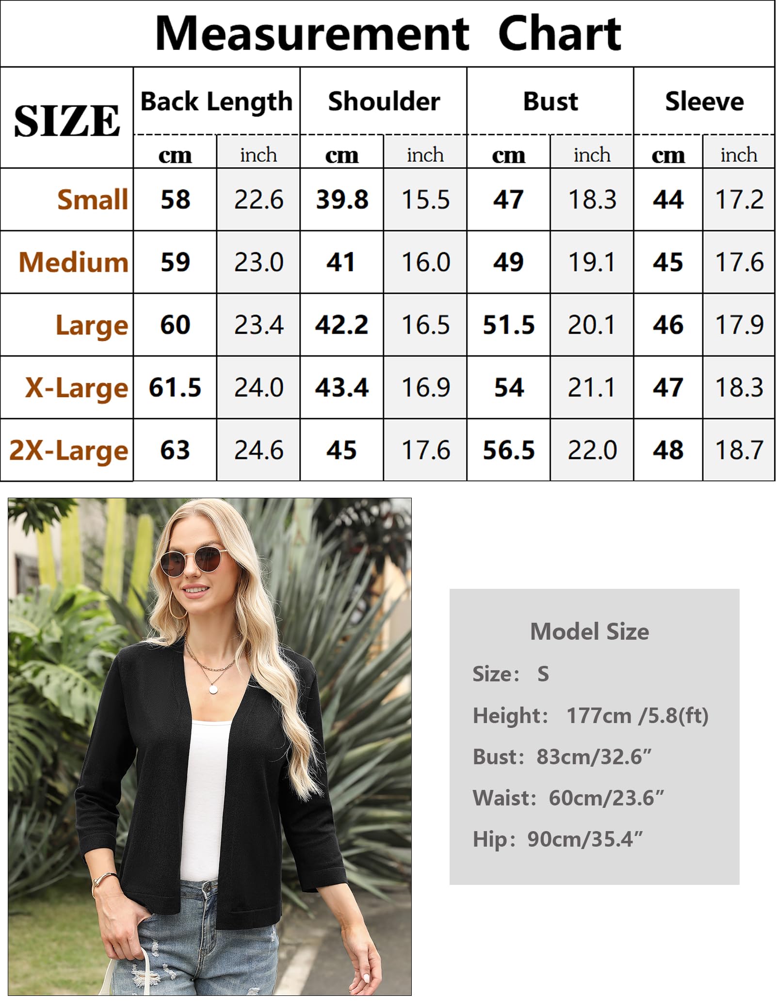 Aottori Cardigan Donna Corto Elegante Coprispalle Manica a 3/4 Bolero a Maglia con Scollo a V Giacca Leggero Casual Estivo Primavera