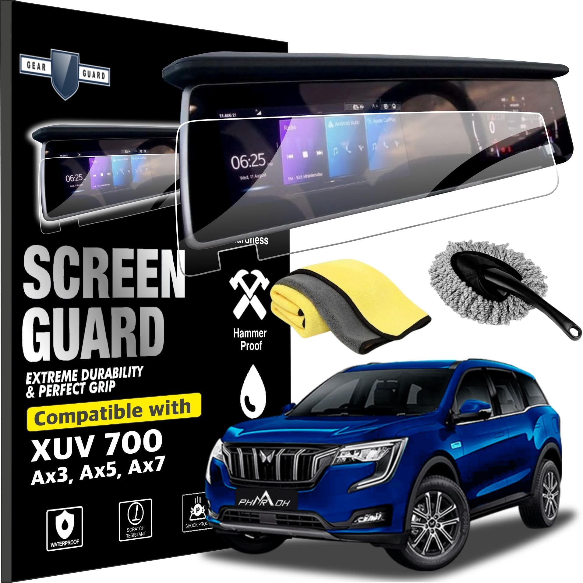 Gear Guard Screen Protector For Mahindra XUV 700 Car Accessories Navigation or Music System with MICROFIBER CLOTH AND DUSTER (Stereo) (Company Fitted) - Clear