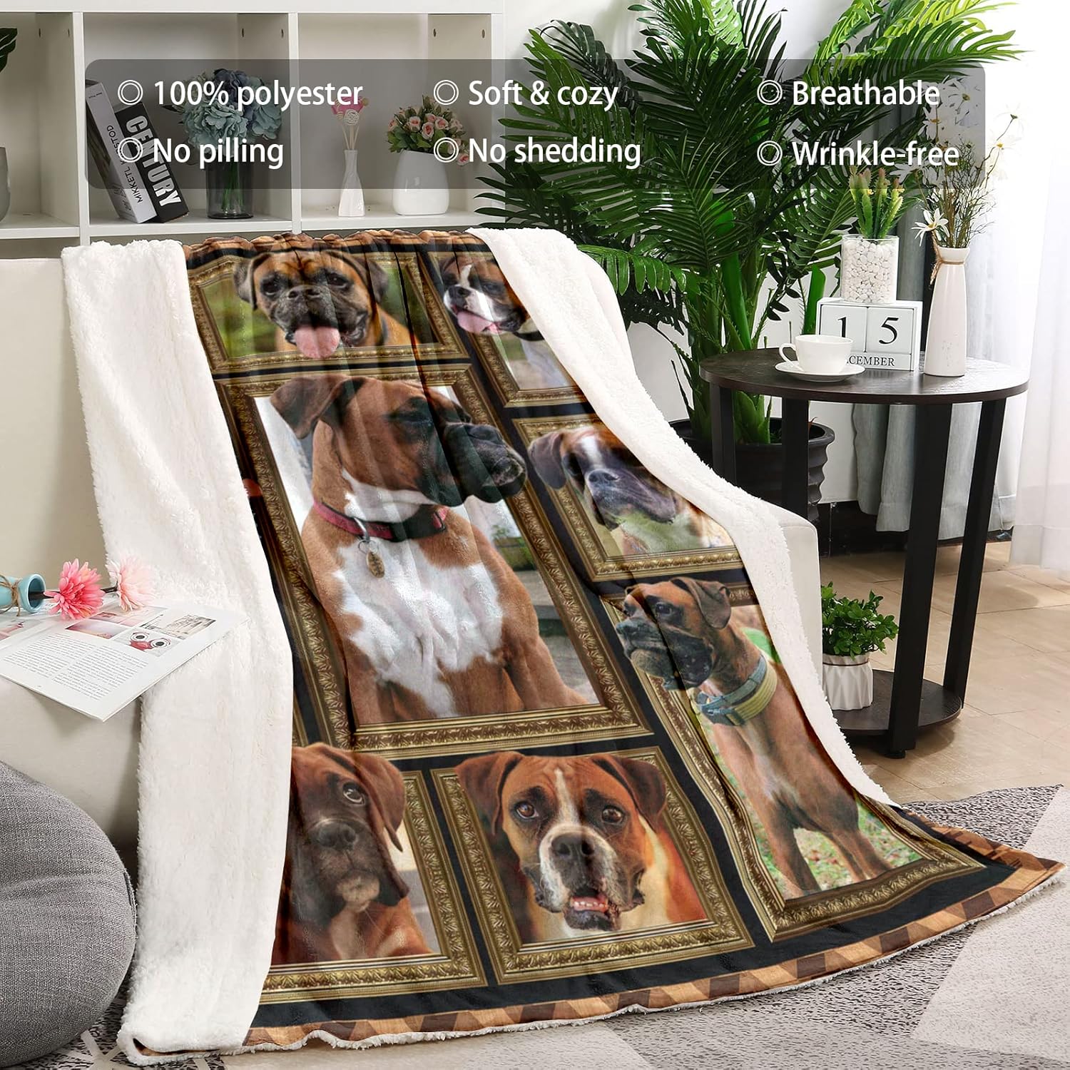 Boxer Dog Blanket for Dog Lover, Fleece Throw Blanket for Couch Super Soft Cozy Bed Blanket Lightweight Plush Fuzzy Blankets and Throws for Sofa, 60 x 80 Inch, Twin Size