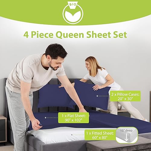 Miniatura 2 de BAMPURE - Juego de sábanas de 100 % viscosa de bambú, refrescantes, suaves, bolsillo profundo de hasta 16 pulgadas, 1 sábana encimera, 1 sábana