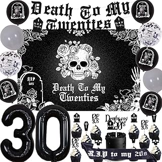 Cheereveal Black 30th Birthday Decorations for Him Her, Death to My Twenties Banner Cake Toppers Backdrop Rip to My 20s Birthday Number 30 Balloon for My Youth Funny Thirty Birthday Supplies