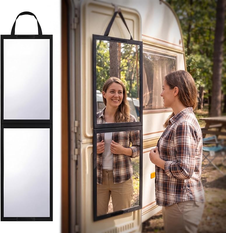 Espelho dobrável portátil de corpo inteiro GlikCeil preto para viagem, 120 cm x 34,04 cm
