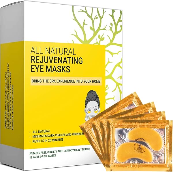 (18 par) All Natural Under Eye Masks | Best Treatment for Dark Circles, Bags & Puffiness and Wrinkles | 24-karatowe złoto, kolagen, anti-aging, kwas hialuronowy, hydrożel | Zaprojektowany w San Francisco