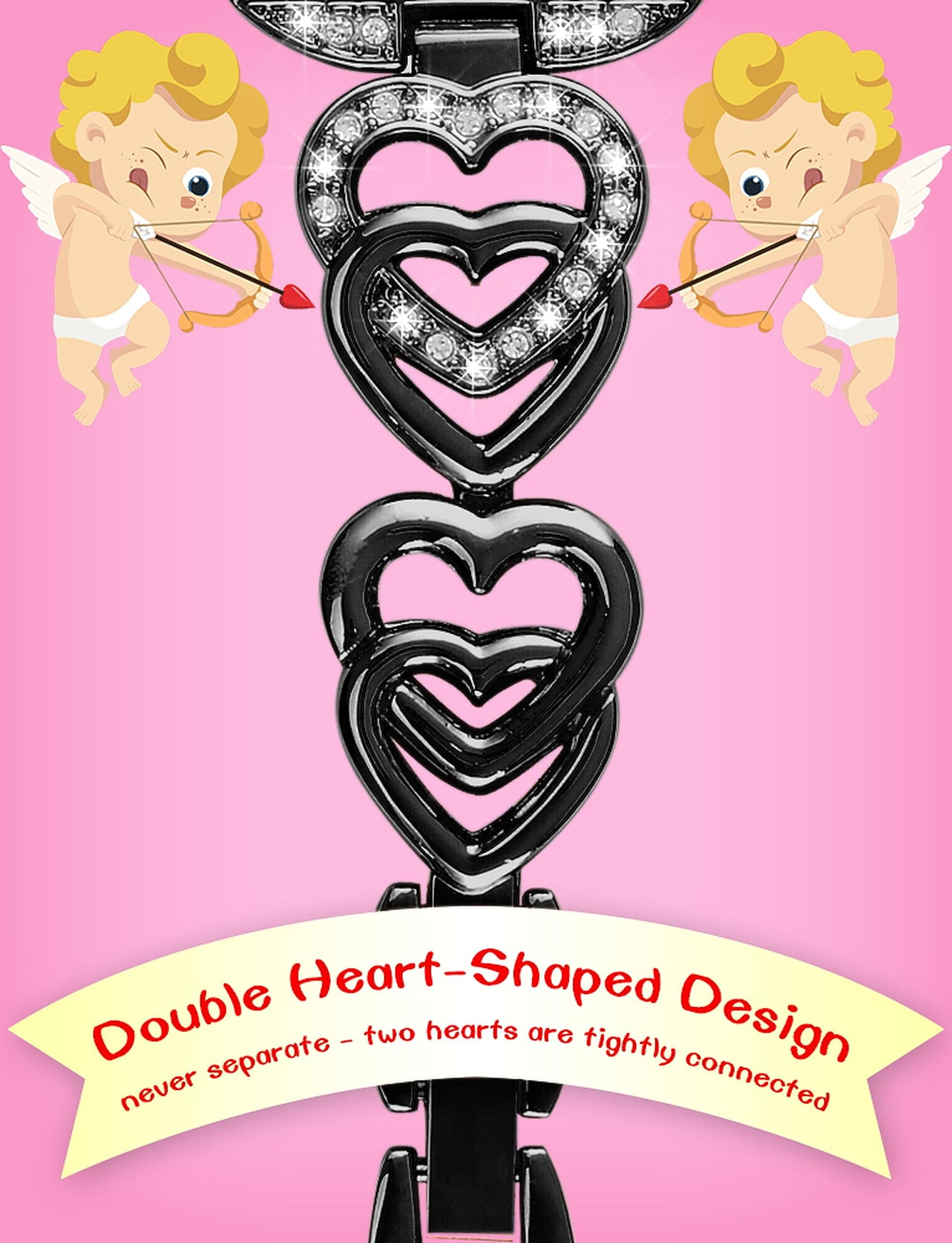 NABUHIWI Heart-Shaped Band Compatible for Apple Watch Band 42mm 44mm 45mm 49mm, Iwatch Band for Women Stainless Steel Watch Band Metal Strap for iWatch Series SE 8 7 6 5 4 3 2 1 (Black)