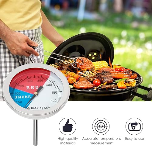 Miniatura 6 de Termómetro para barbacoa, medidor de temperatura, parrilla de carbón de acero inoxidable de 2 pulgadas, para ahumar, indicador de temperatura,