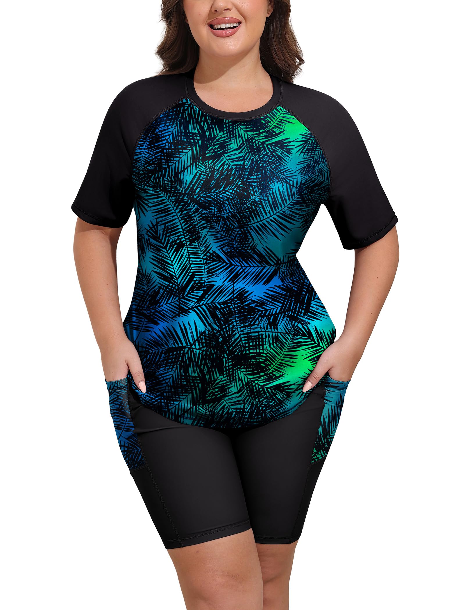 Rash Guard for Women 2 Piece Swimsuits UPF 50 Swim Shirts with Boyshorts Modest Bathing Suit Swimwear