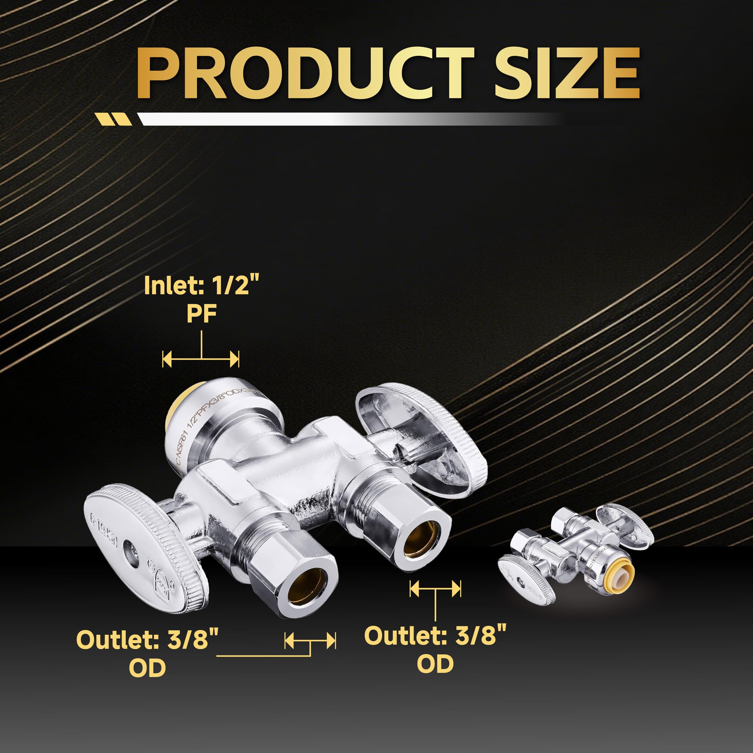 5-pak Foskan podwójny wylot wciskany prosty zawór odcinający, prosty zawór odcinający 1/4, 1,3 cm Push Fit x 1 cm OD x 1 cm śr. średnicy, chromowany mosiądz