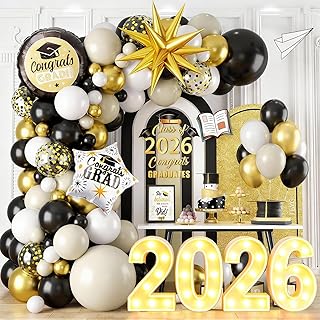 Graduation Balloon Arch Garland Kit, 2026 Graduation Party Decoration, Black Gold Grad Balloons with