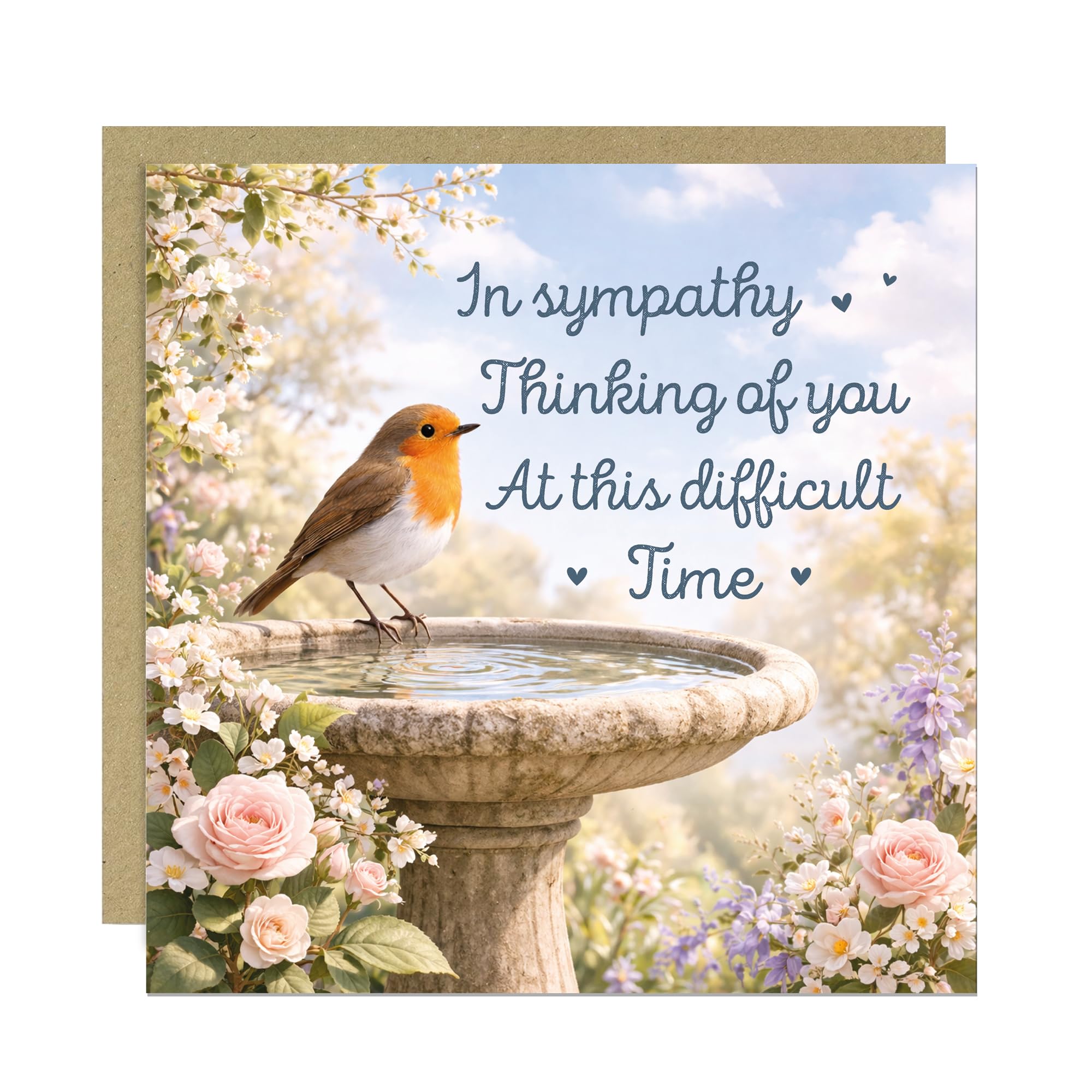 Sympathy Card, Loss Card, Thinking of You, In Sympathy, Sorry For Your Loss, Sending Love Card, Condolences Cards 145x145mm With Kraft Envelope (Design 1)