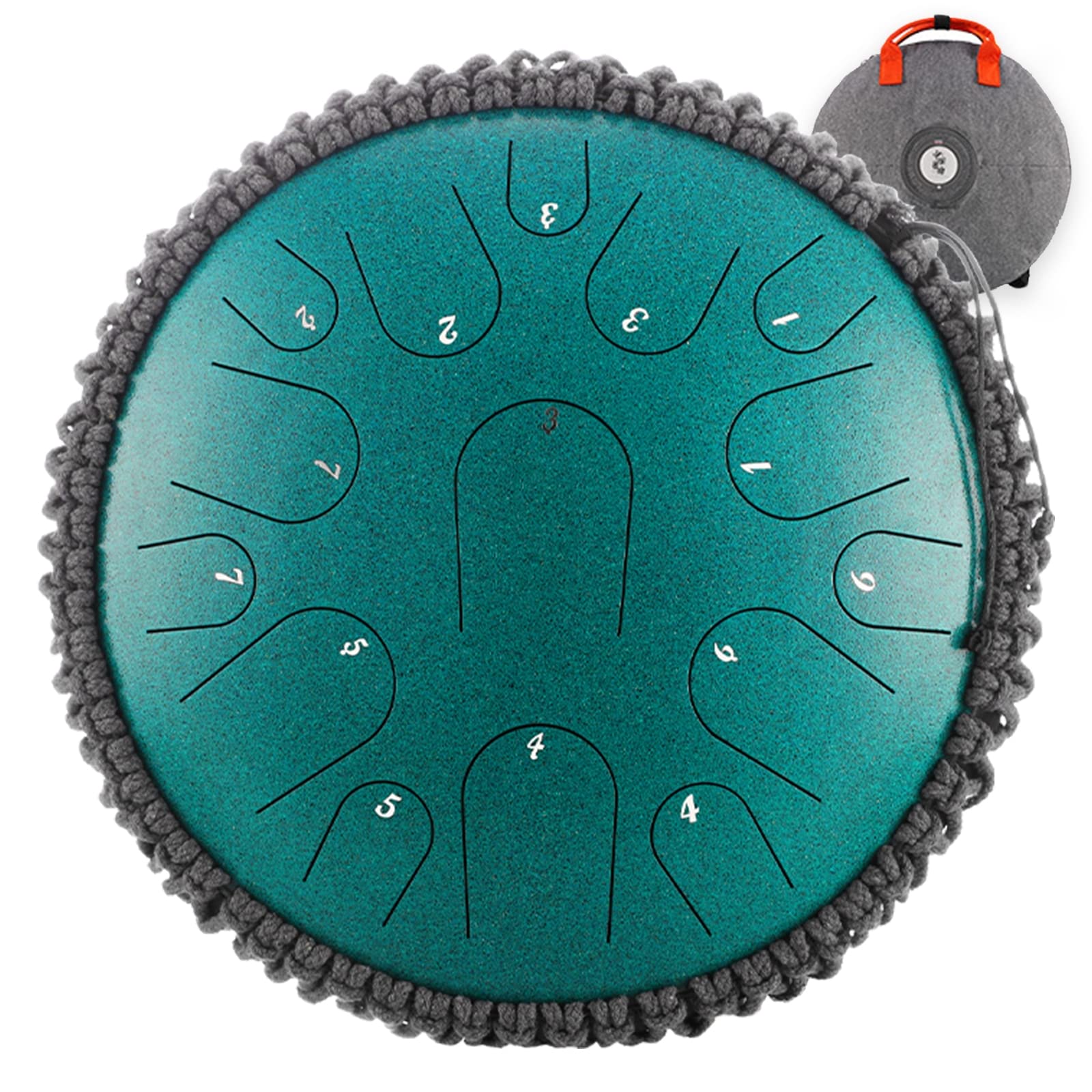 Handpan, Tambor De Lengua De Acero, 14 Pulgadas 15 Tonos Steel Tongue Drum con Llave D Kit De ​con Mazos De Tambor Pegatinas De Notas Palillos De Dedos Soportey Bolsa De Concierto