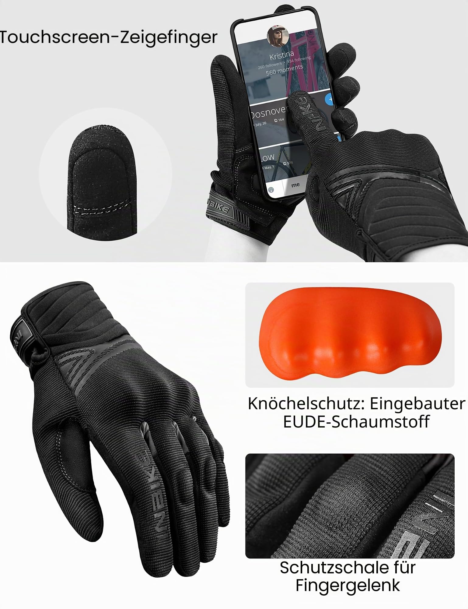 INBIKE Winter Motorradhandschuhe Wasserdicht Warm Winddicht mit Harter Schutz Motocross Motorrad Handschuhe Herren Damen IM902W