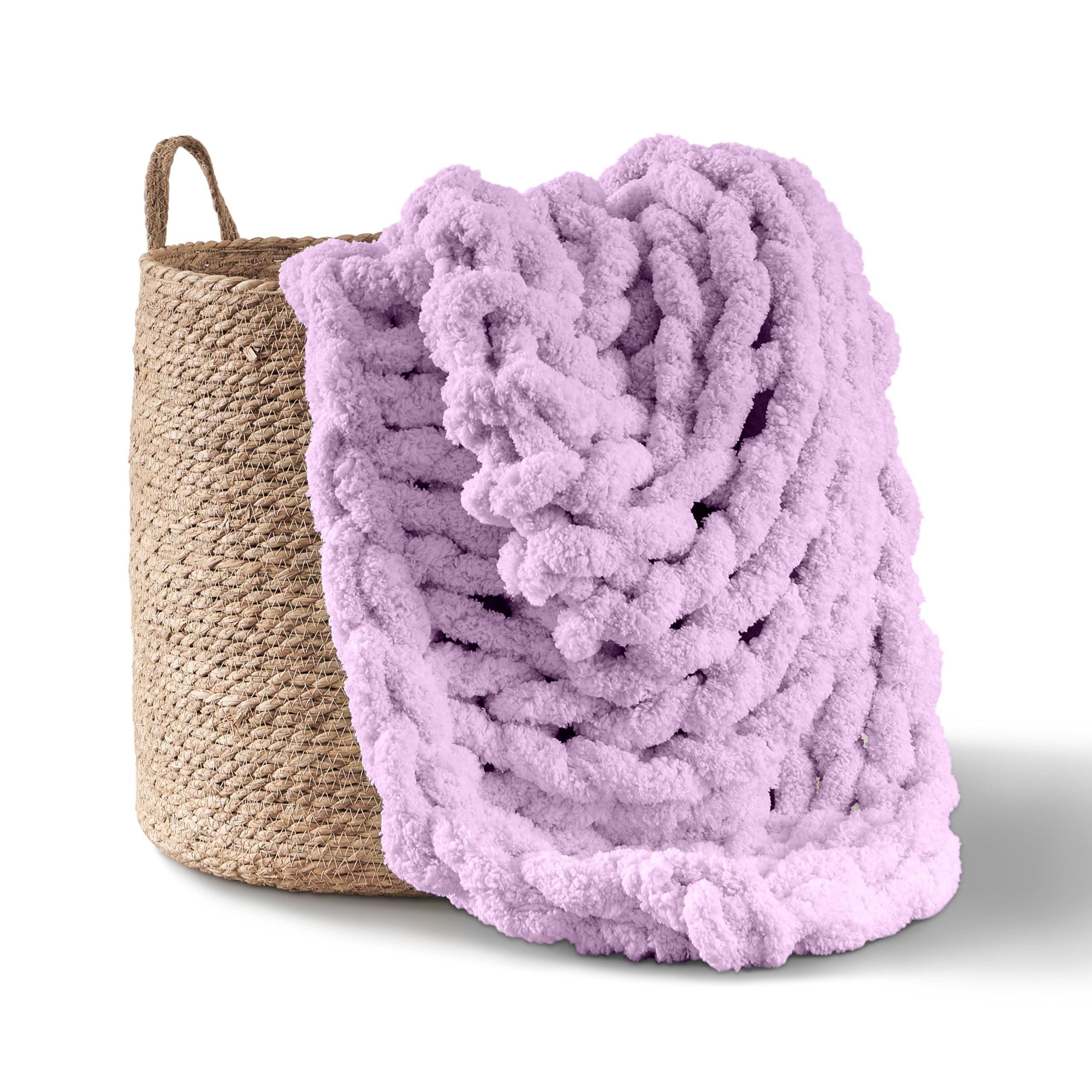 Adyrescia Chunky Knit Blanket Throw | 100% Hand Knit with Jumbo Chenille Yarn (50"x60", Pale Purple) — image 1