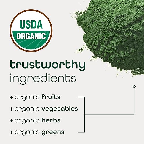 Miniatura 5 de Zena Nutrition Polvo orgánico súper verde, más de 70 superalimentos, 0 azúcar, fibra 3G, espirulina, clorella, champiñones, prebióticosprobióticos,