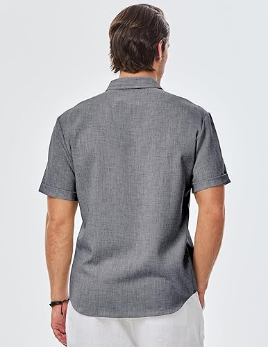 Miniatura 26 de JMIERR Camisas de vestir a rayas con botones y manga corta para hombre