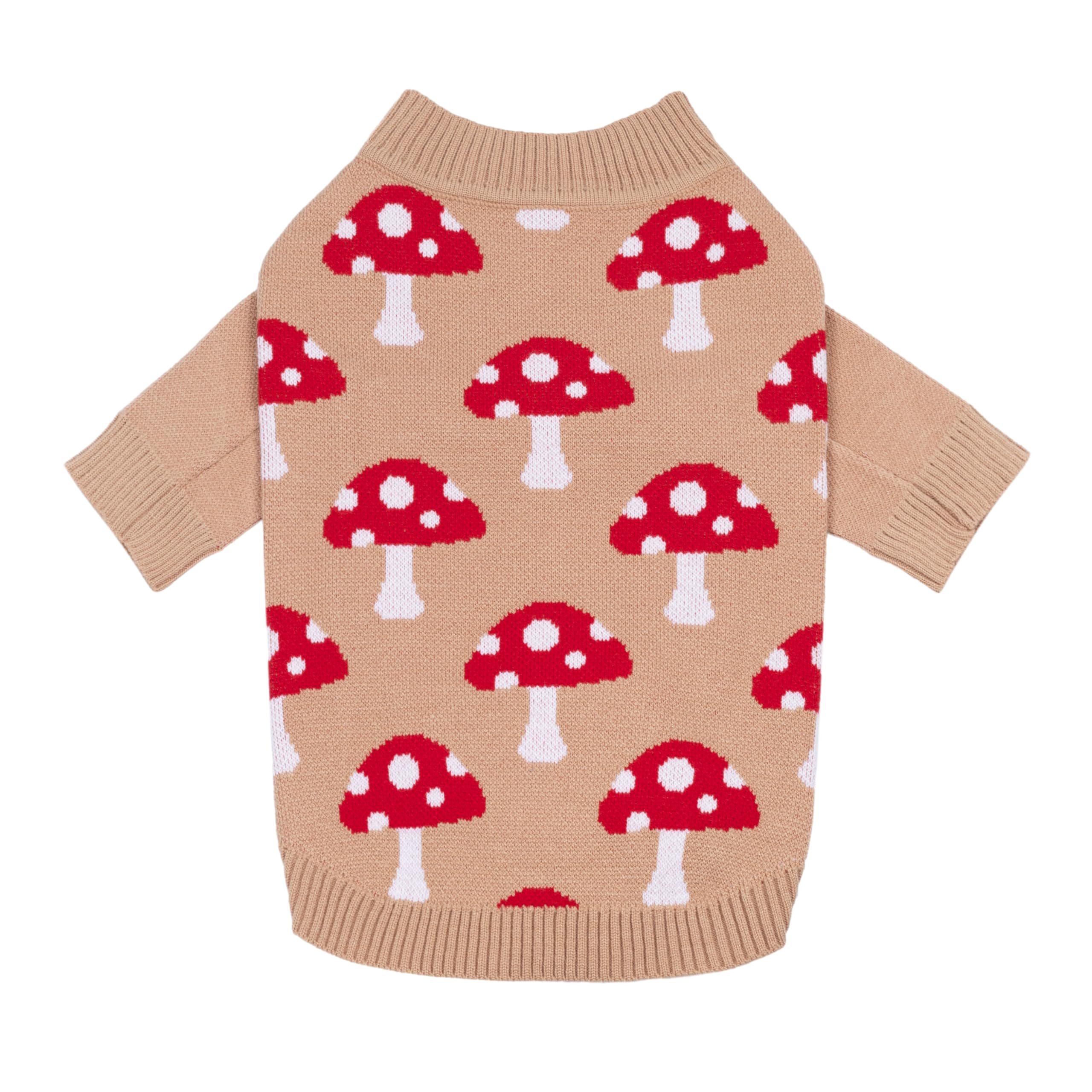 Fitwarm Mushroom Dog Knitted Sweater, Cozy Winter Clothes for Small Dogs Boy Girl, Soft Pet Outfit, Beige, Red, White, XL