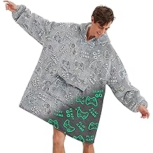 Glow in The Dark Game Controller Wearable Blanket Hoodie for Adult,Oversized Sherpa Fleece Blanket Hoodie for Women Men,Gamer