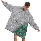 Glow in The Dark Game Controller Wearable Blanket Hoodie for Adult,Oversized Sherpa Fleece Blanket Hoodie for Women Men,Gamer