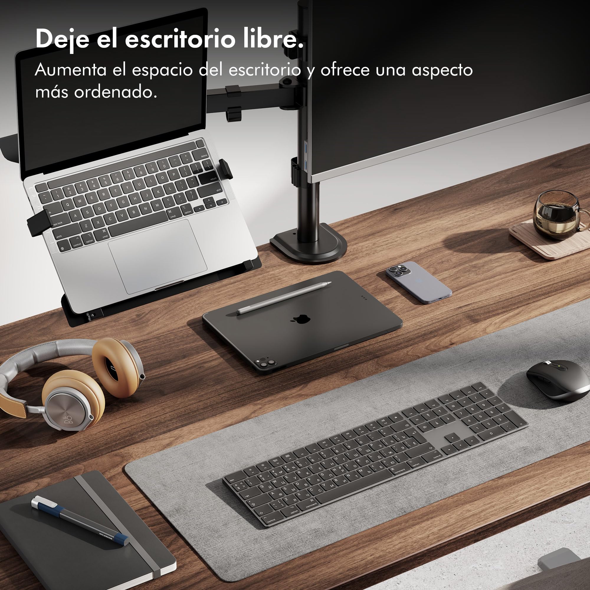 VonHaus Soporte para Monitor y Portátil de Escritorio – Brazo para Monitor de 13-32" de Altura Ajustable y Abrazaderas de Fácil Montaje - Giro, Inclinación y Rotación Totales - VESA 75x75, 100x100 mm