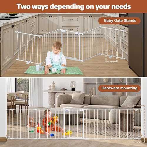 Miniatura 10 de Kfvigoho Puerta de bebé para puertas de escaleras de 295 a 488 pulgadas puerta de perro con puerta de mascotas puerta de seguridad de cierre