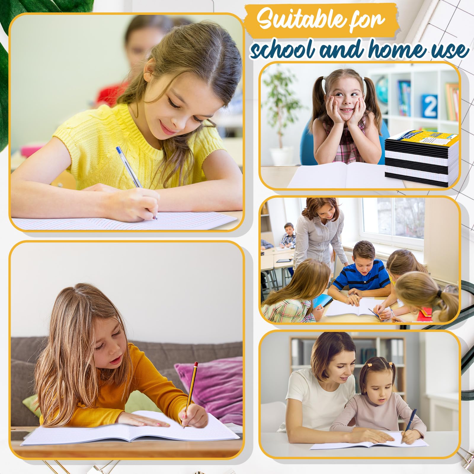 Watersay Confezione da 60 quaderni per composizione primaria K-2, 50 fogli, 24,9 x 19,1 cm, a righe, per scuola materna, per bambini, scuola materna e 2a elementare (multicolore)