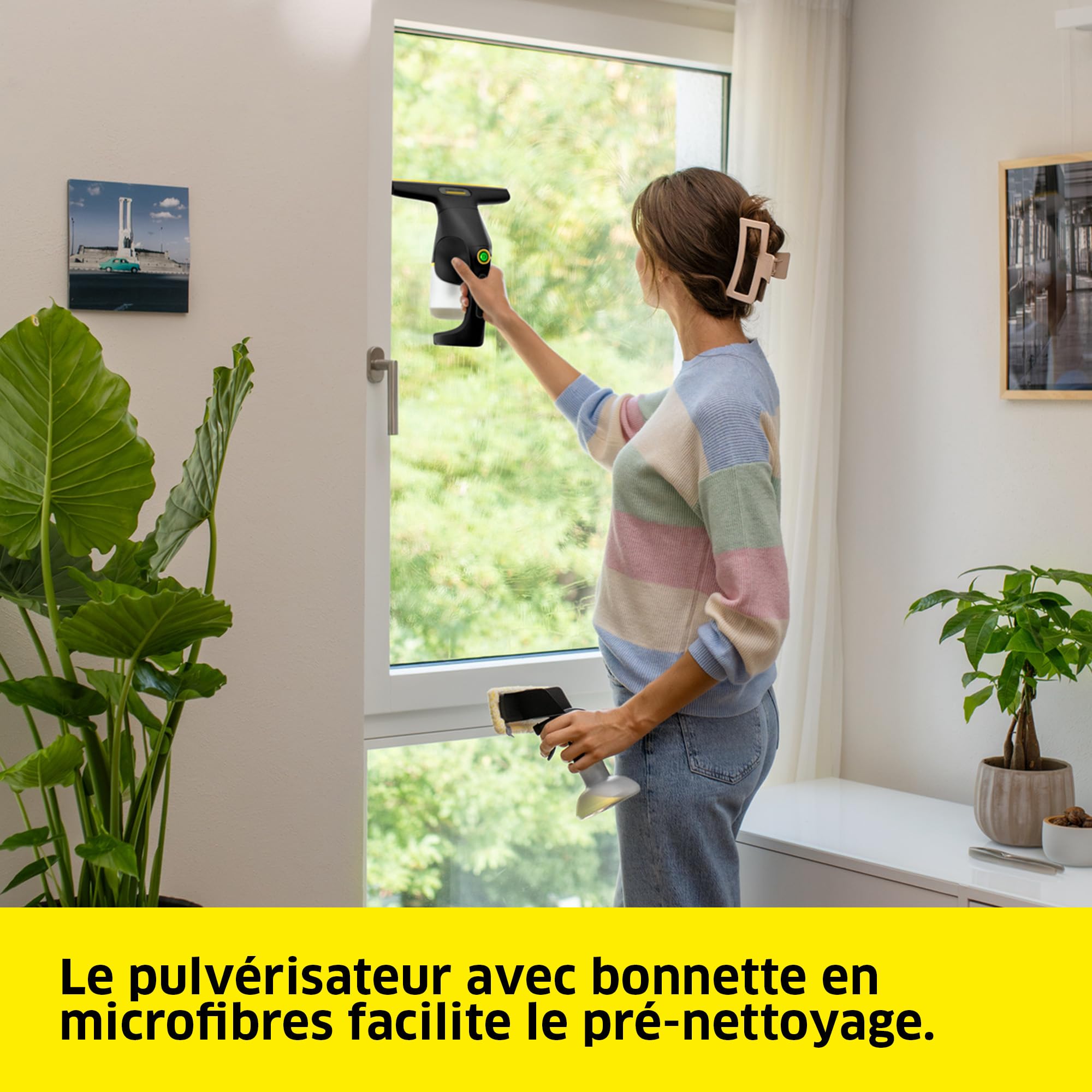 Kärcher nettoyeur de vitres sans fil WV 1 Compact Care Extra+ Black, autonomie : 25 min, réservoir : 100 ml, poids : 0,5 kg, pulvérisateur avec bonnette en microfibres, nettoyant pour vitres (500 ml)